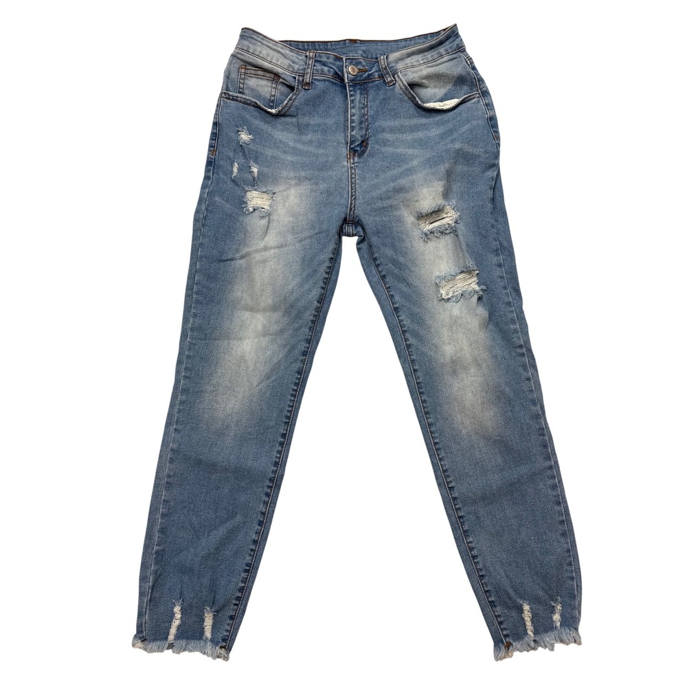 Distressed Skinny Jeans Womens Size 8 Blue Denim Frayed Hem Rip Detail